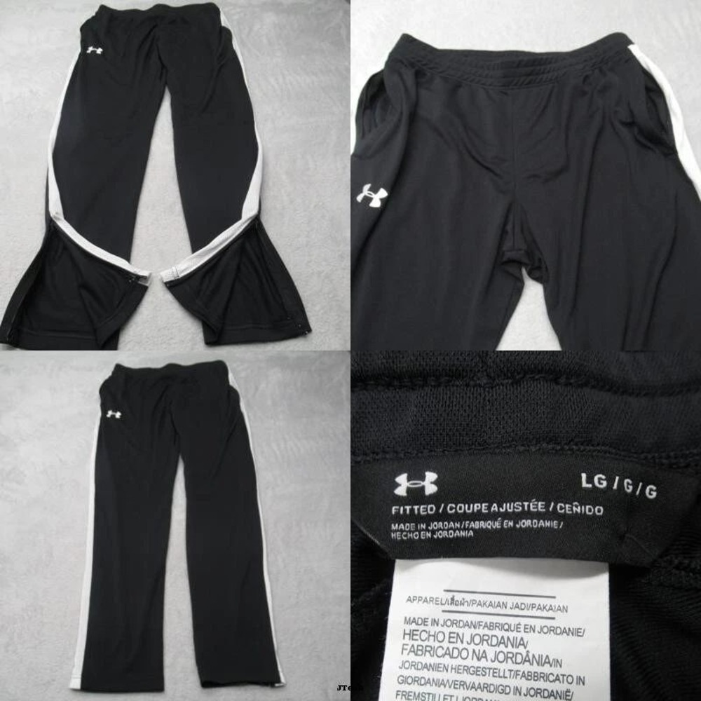 Under Armour Track Pants Men Large Black White Stretch Waistband Fitted 30x31